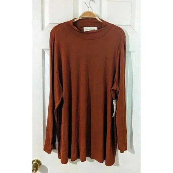French Laundry Rust Top Tunic 2X XXL Long sleeve Mock Turtleneck Button Trim NWT - Picture 2 of 8